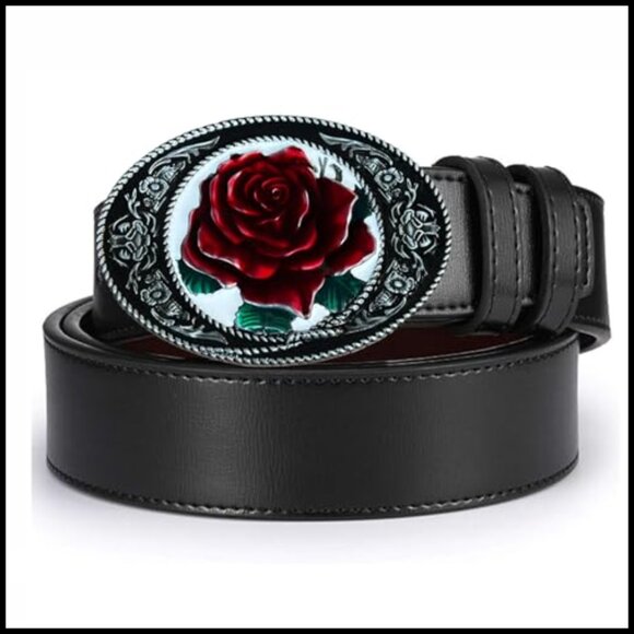 Vintage Floral Rose Engraved Belt Buckle Fits 1.5 Inch Belt